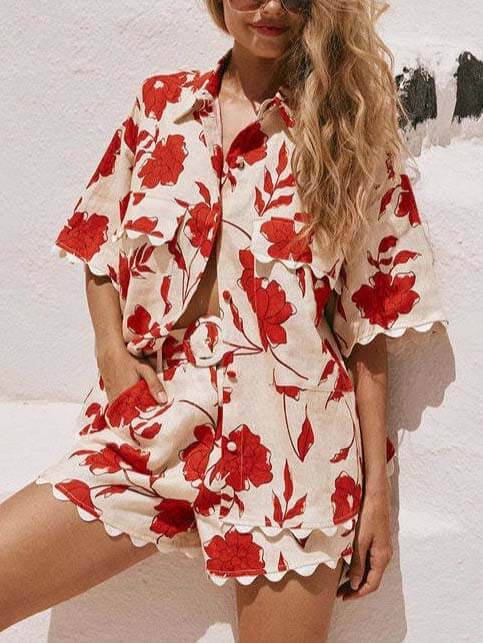 Printed Lace Casual Two-Piece Set