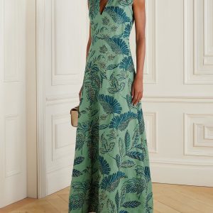 Printed V-Neck Elegant Maxi Dress