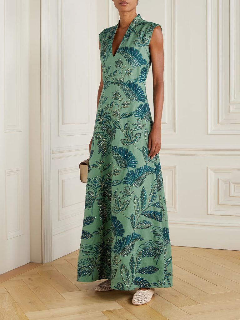 Printed V-Neck Elegant Maxi Dress