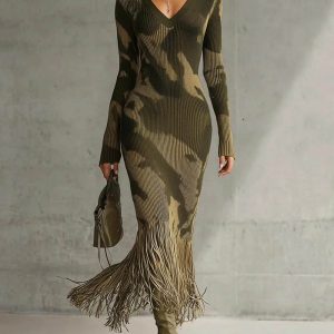 Knit V-Neck Elegant Maxi Dress