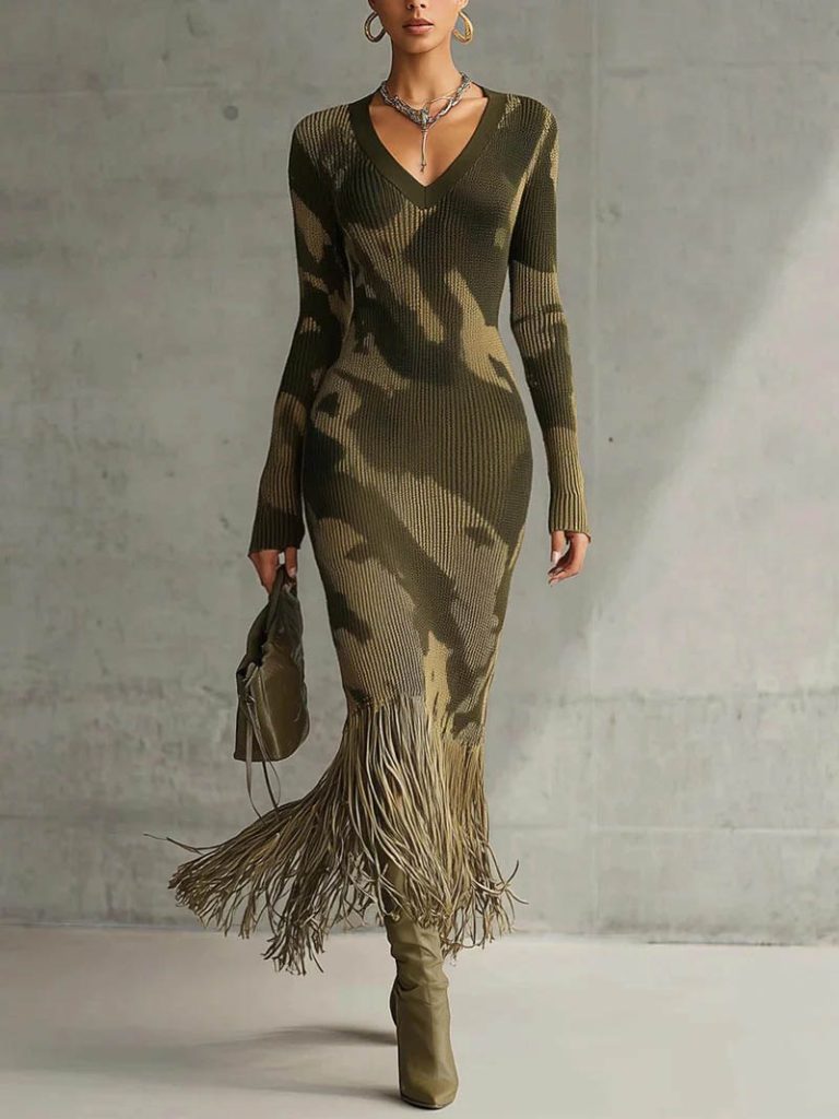 Knit V-Neck Elegant Maxi Dress