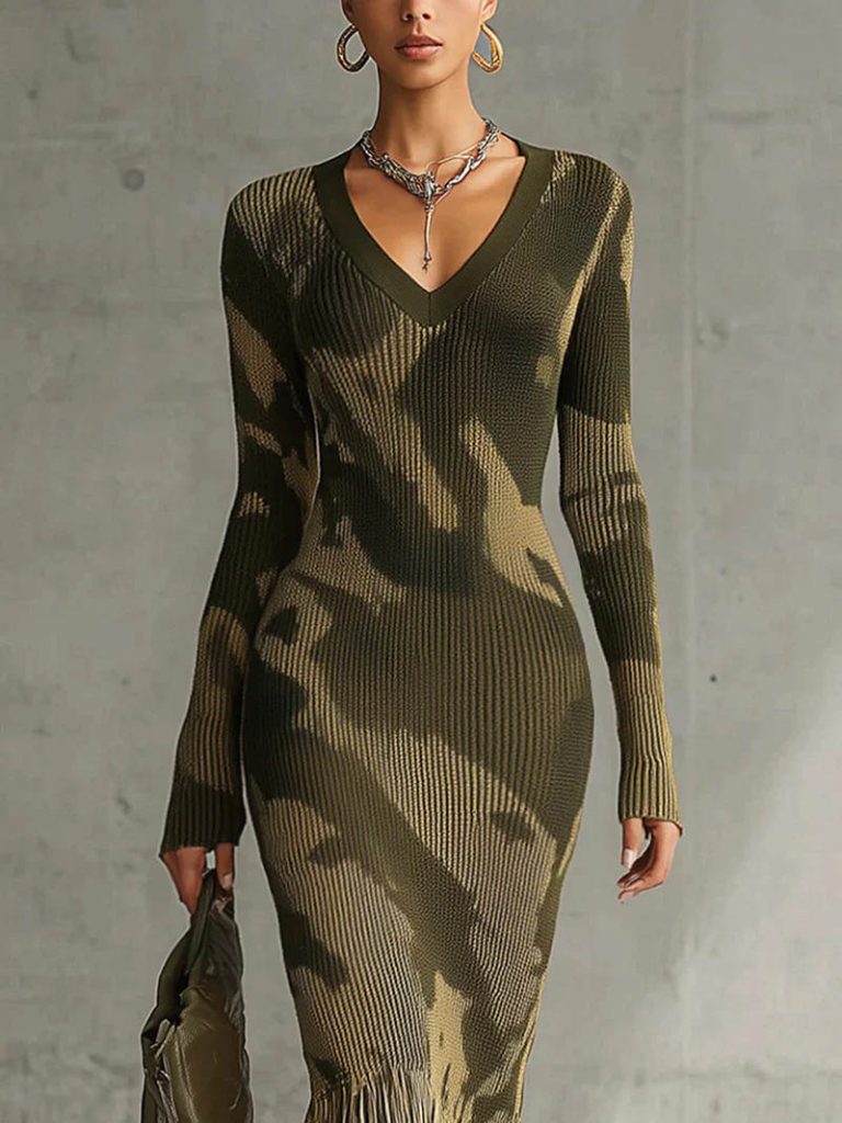 Knit V-Neck Elegant Maxi Dress