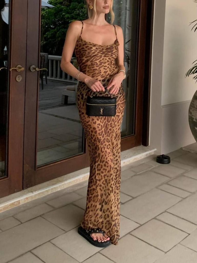 Printed Leopard Print Backless Dress