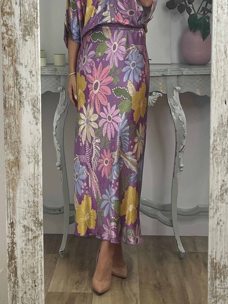 Printed Floral Satin Skirt
