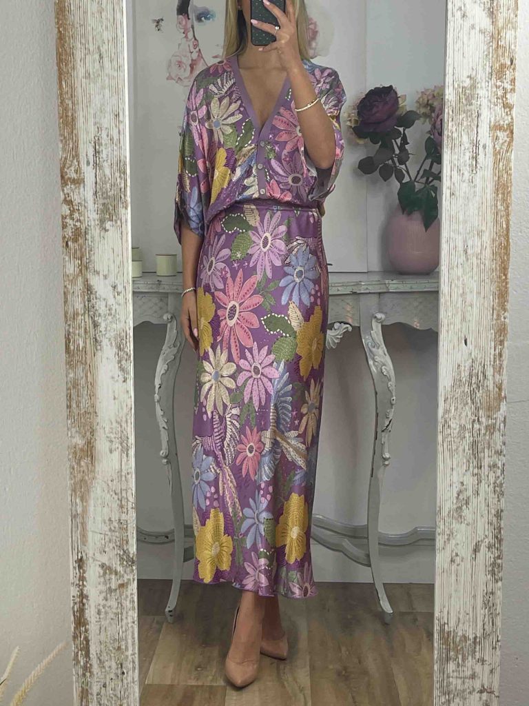Printed Floral Satin Skirt