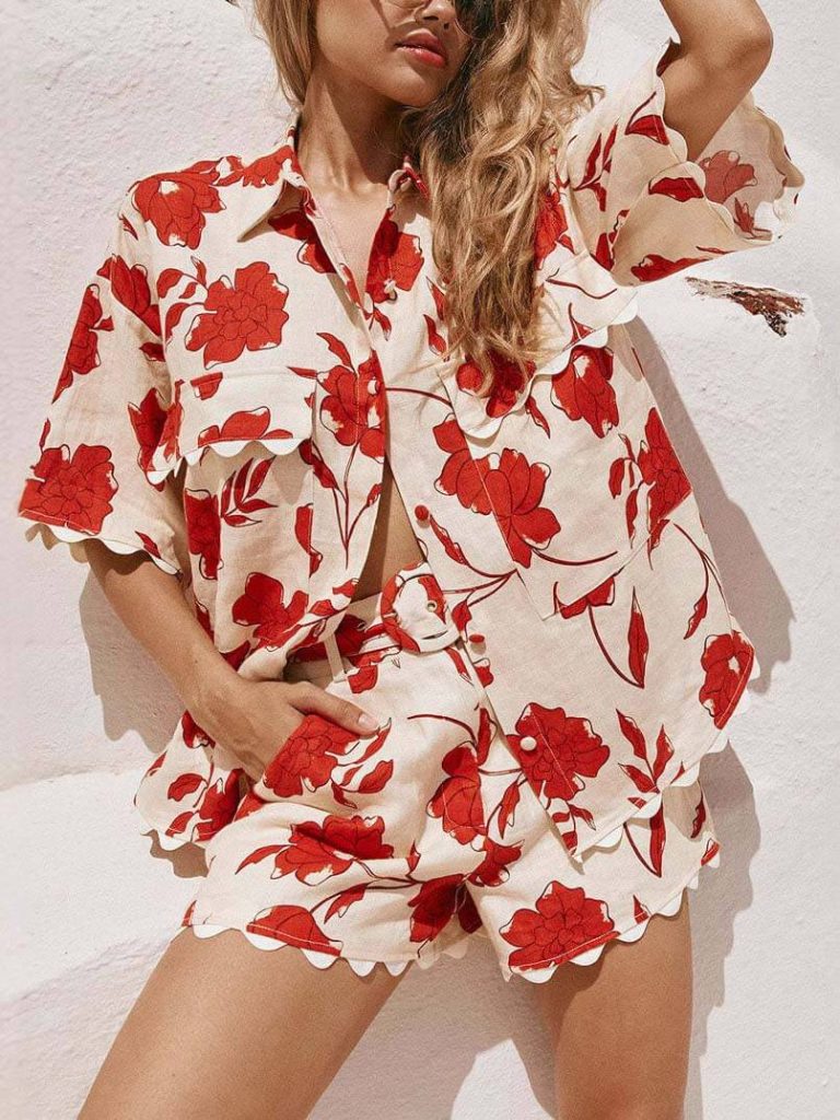Printed Lace Casual Two-Piece Set