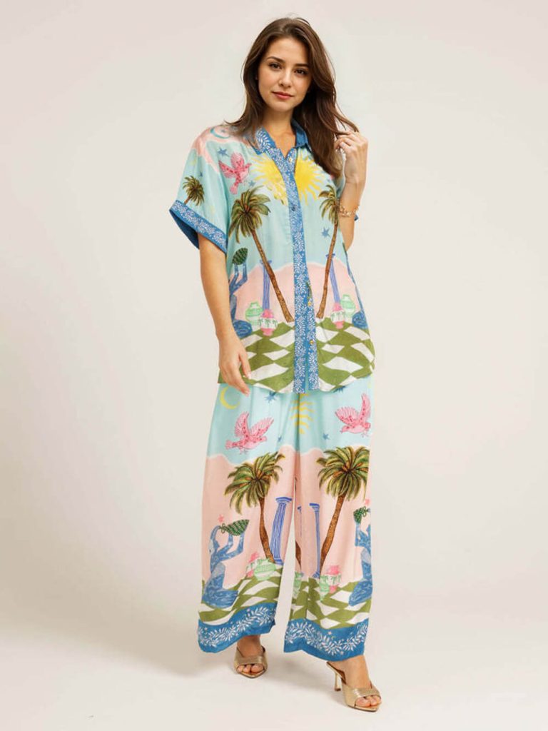Printed Short Sleeve Casual Blouse