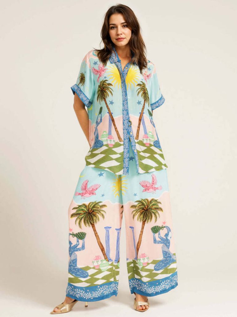 Printed Short Sleeve Casual Blouse