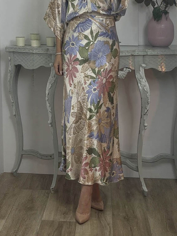 Printed Floral Satin Skirt