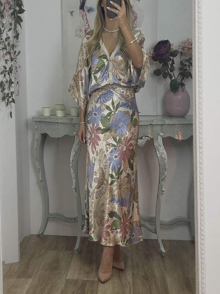 Printed Floral Satin Skirt
