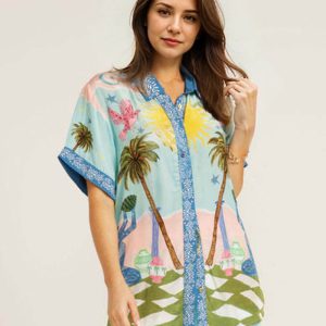 Printed Short Sleeve Casual Blouse