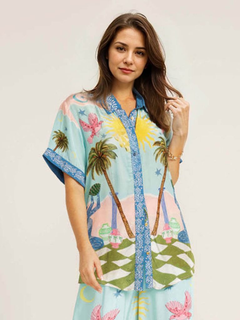 Printed Short Sleeve Casual Blouse