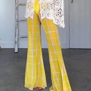 Printed Mesh Flared Casual Pants