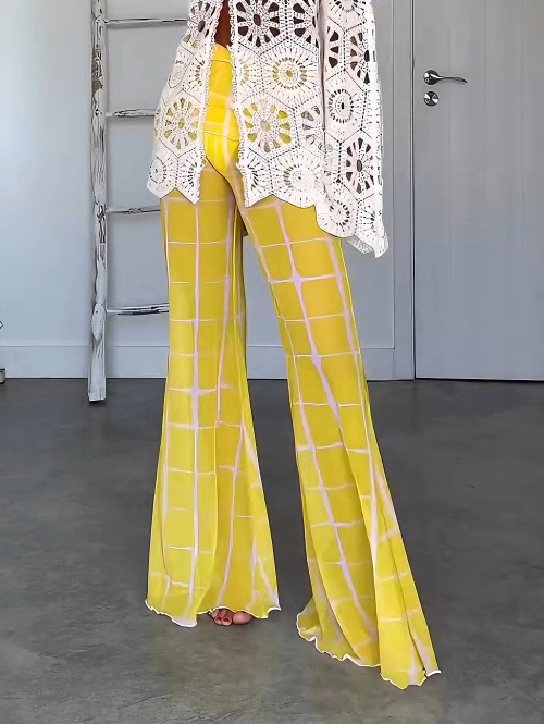 Printed Mesh Flared Casual Pants